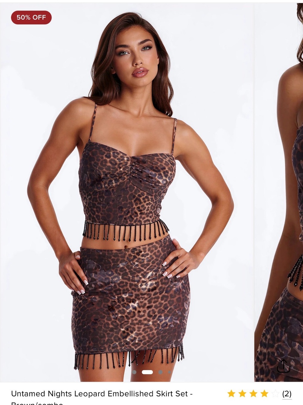 Fashion Nova Brown Leopard-Print Beaded Bandeau & Mini Skirt Set